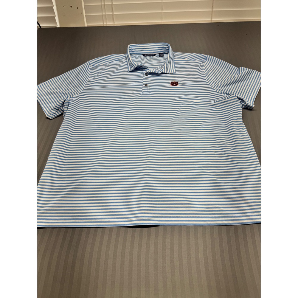 Cutter & Buck Auburn Tigers Mens XXL Polo Shirt Blue White Striped Golf NCAA